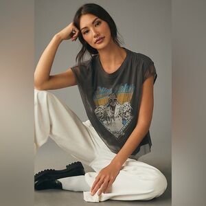 Anthropologie Charcoal Graphic Short Sleeve Tee with Multicolor Print